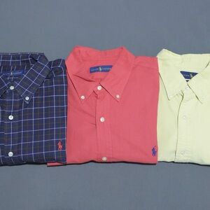 LOT OF 3 Polo Ralph Lauren Mens Shirts XL XLG Button Down Mixed Plaid Solid